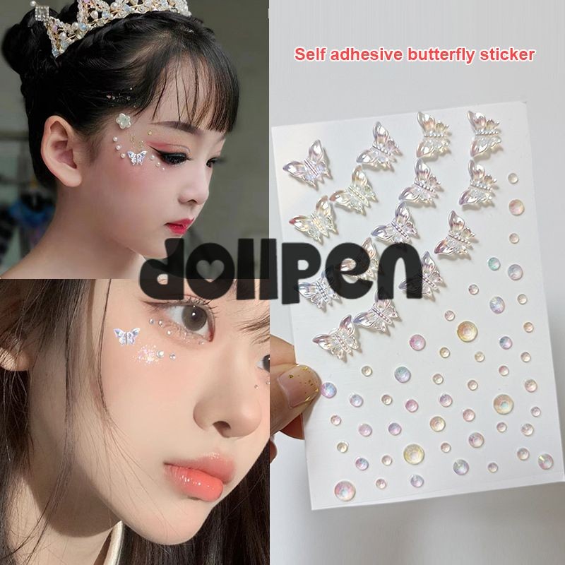 

【qing】Stiker Kristal Aurora Berwarna-warni Dekorasi Wajah 3D Bersinar Stiker Berlian DIY