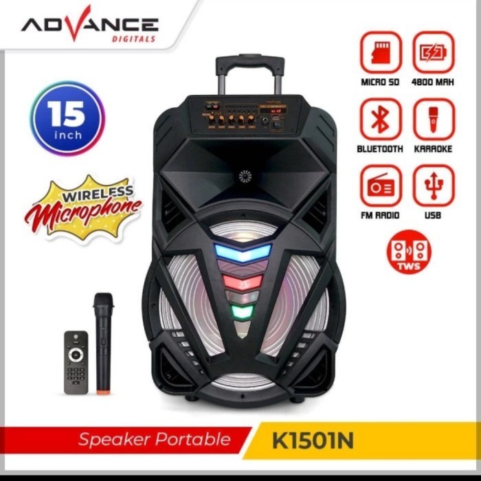 Speaker Bluetooth K 1501 N Portable Rapat ADVANCE K1501N 15" / 1mic