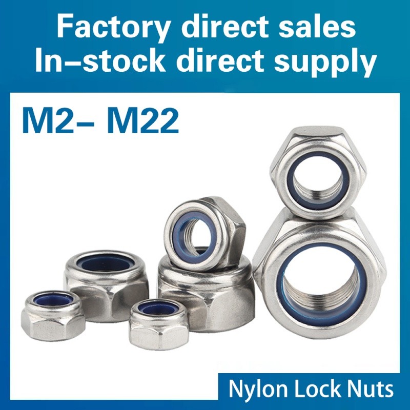 1/ 5/ 10/ 20pcs M2 M2.5 M3 M4 M5 M6 M8 M10 M12 M14 M16 M18 M20 M22 304 Stainless Steel Nylon Self-lo