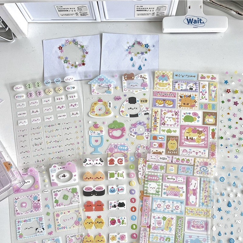 

8pcs Set Cute Cartoon Label Raindrop Sticker for Phone Camera Luggage Journal Sticker Kawaii Decoration Cut Film Sticker Gift