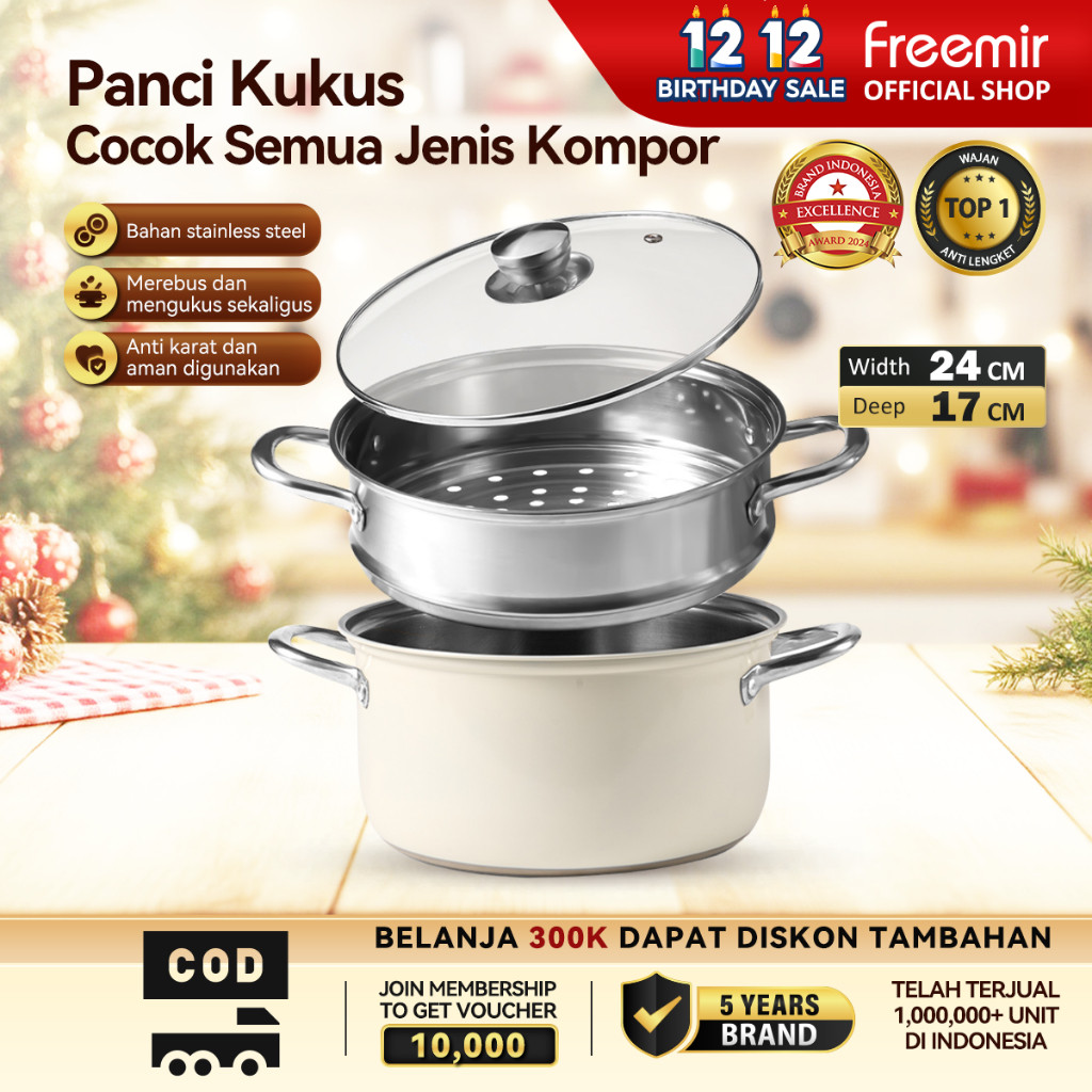 ZK75 Special freemir Panci Kukus 2 Susun 24cm Stainless Steel Anti Karat bisa Kukus dan Rebus