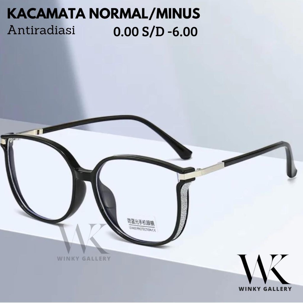 WK-032 Kacamata Minus Fashion Korea Retro Anti Blue Light anti Radiasi Model Cat Eye gucc minus lens