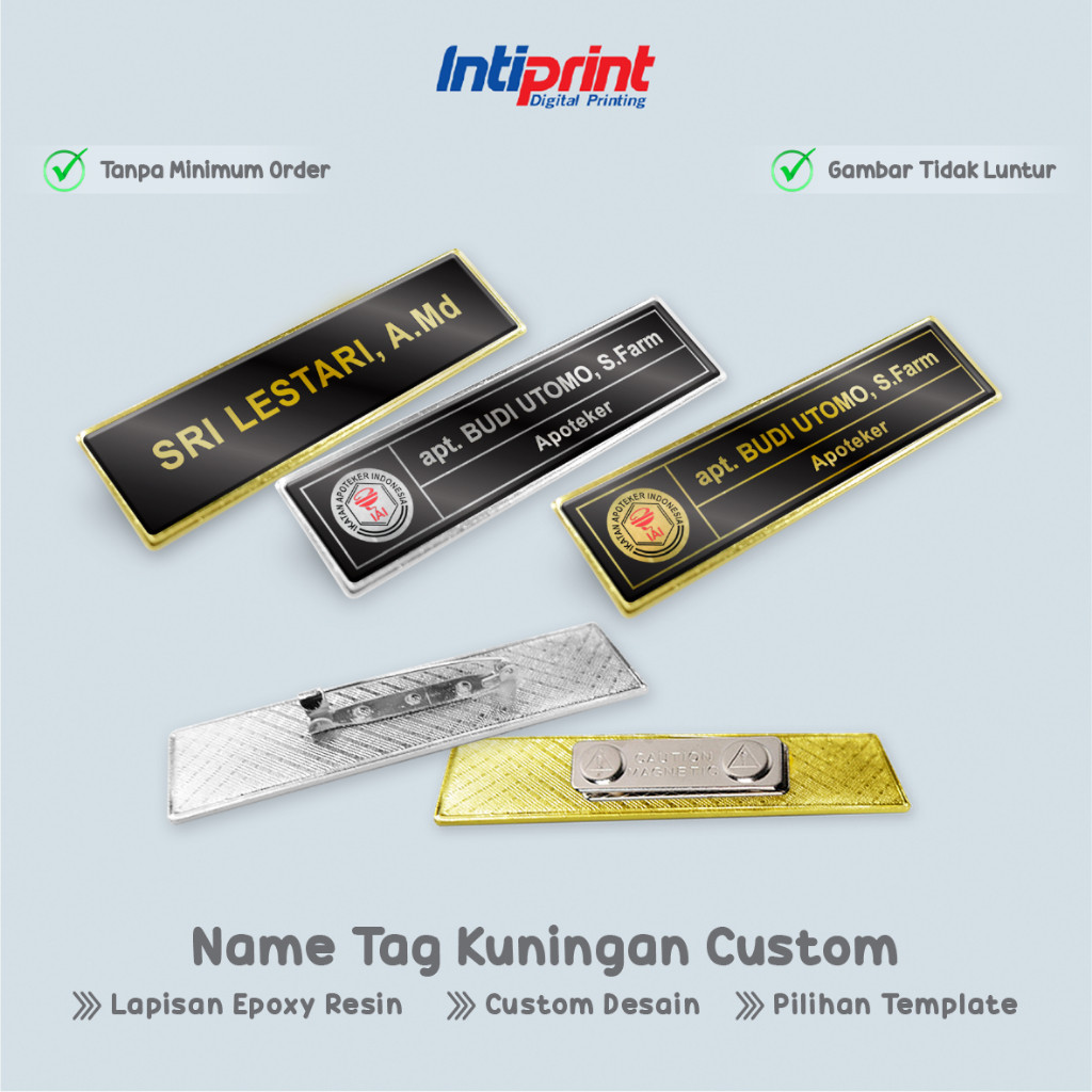 

Name Tag Magnet Kuningan Gold / Nametag Peniti Silver Nameplate Nama Dada Lapisan Epoxy Resin