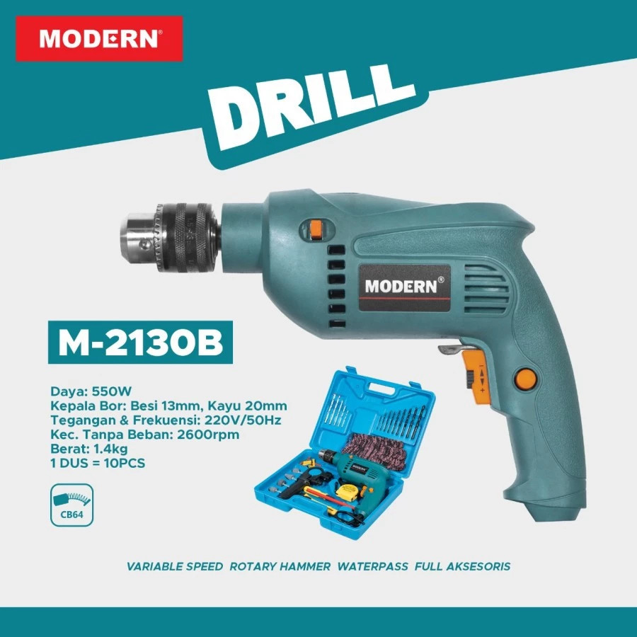 1 set Mesin bor listrik 13mm merk Modern tipe M2130