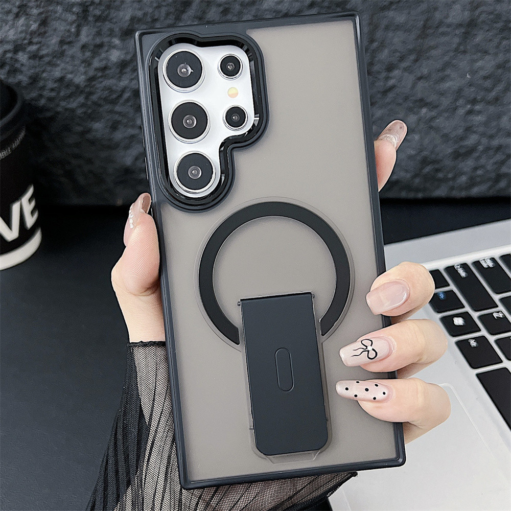Luxury Folding Bracket Magnetic Phone Case Samsung Galaxy S24 Plus S23 S24 Ultra Matte Frosted Armor