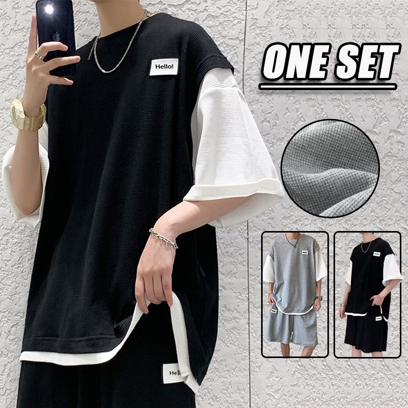 spesial One set pria  baju cowok korean style  outfit pria 1 set lengkap keren  baju olahraga pria  