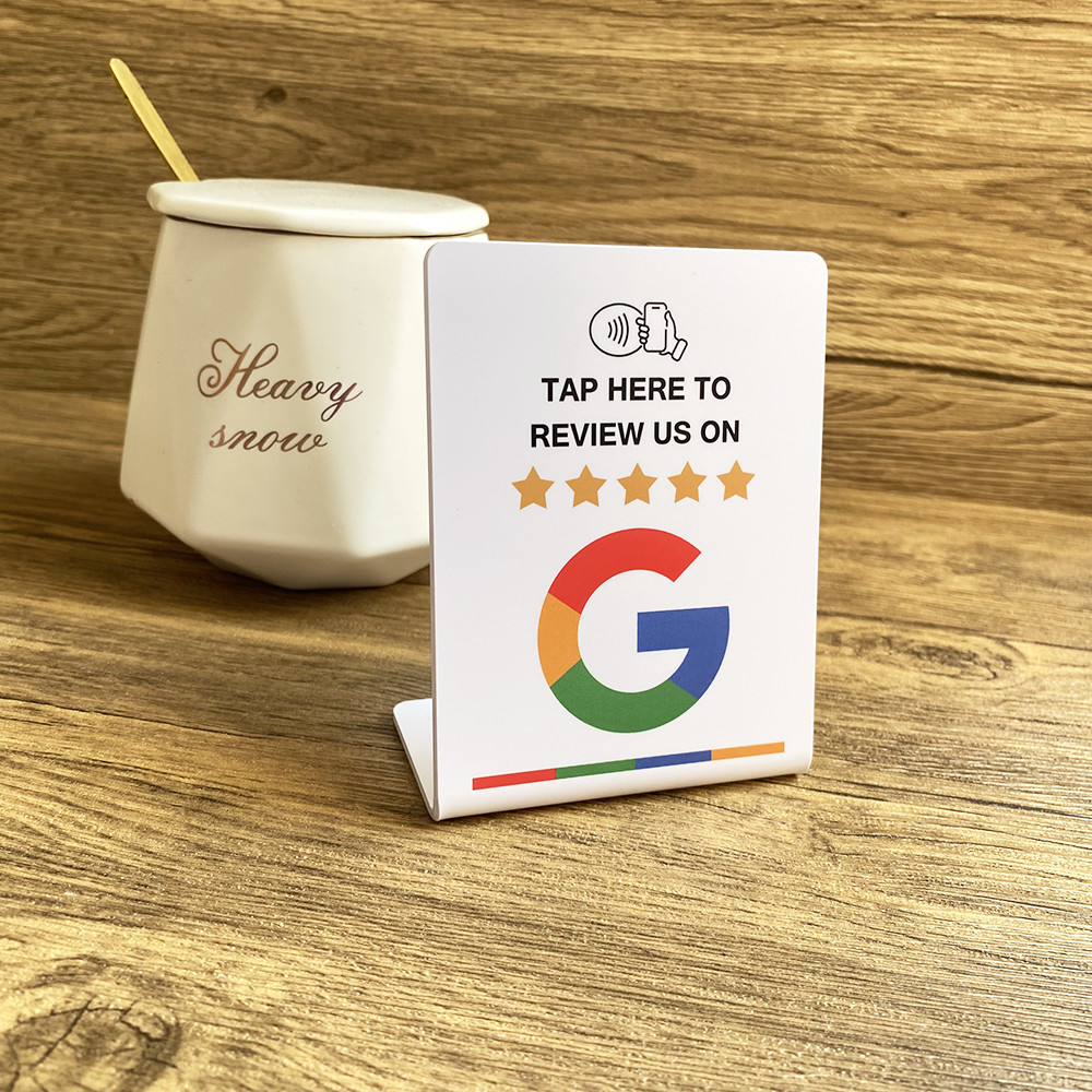 

100pcs 3"X4"NFC Tap Stand German French Spanish English 4 Version Google Review NFC Stand NFC Table Display