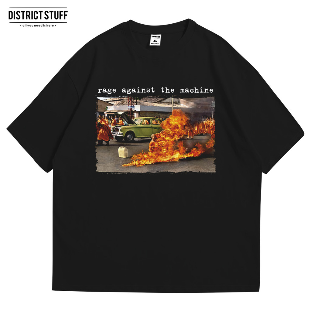 Kaos Band Rage Against The Machine Car Burned Tshirt Oversize Vintage Pria Wanita