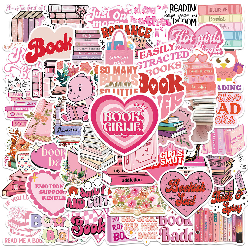

50PCS Pink Smut Bookish Reader Love Cute Girls Sticker Aesthetic Decoration for Kindle Ipad Phone Laptop Diary Decor Sticker