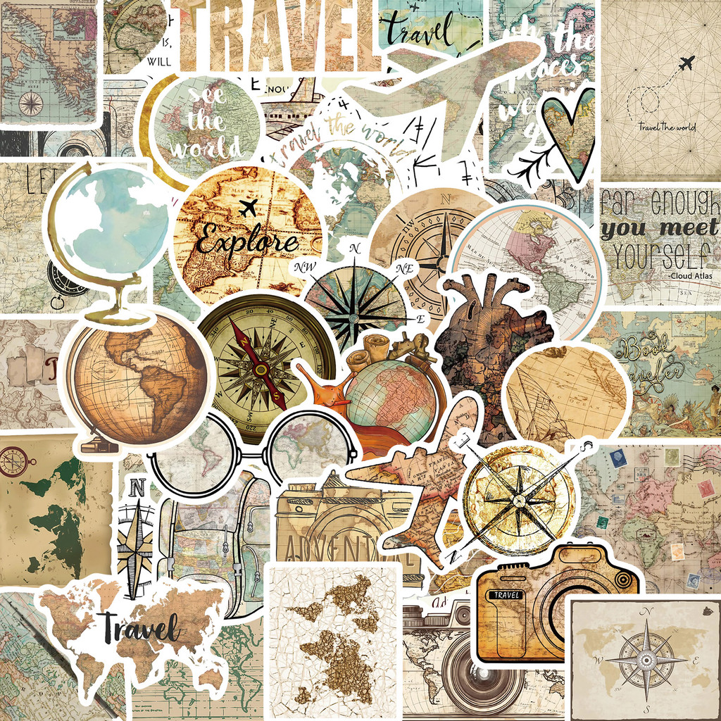 

50Pcs Travel The Map Stickers Children's Diy Computer Luggage Waterproof Decoration Student Sticker Stationery