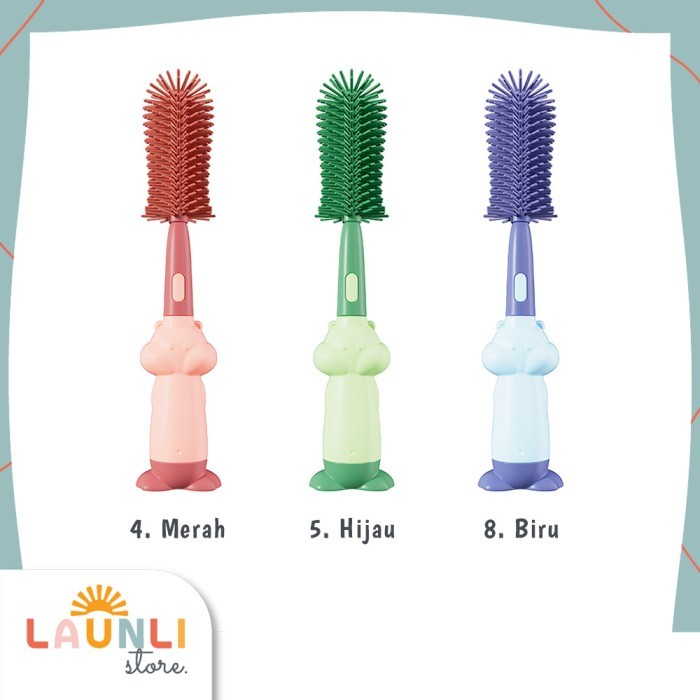 Sikat Botol Susu Bayi Silikon 3in1 Pembersih Dot Gelas Serbaguna BPA Free Karakter Lucu