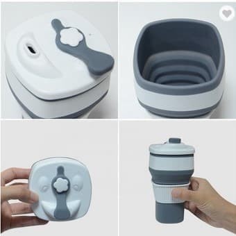 GELAS LIPAT GELAS SILIKON COLLAPSIBLE COFFEE CUP 300 ML BENTUK PERSEGI