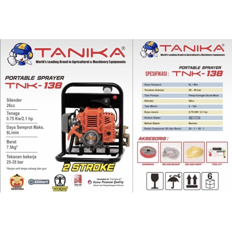 TANIKA SPRAYER PORTABLE 2TAK TANIKA TNK-138 MESIN STEAM PORTABLE