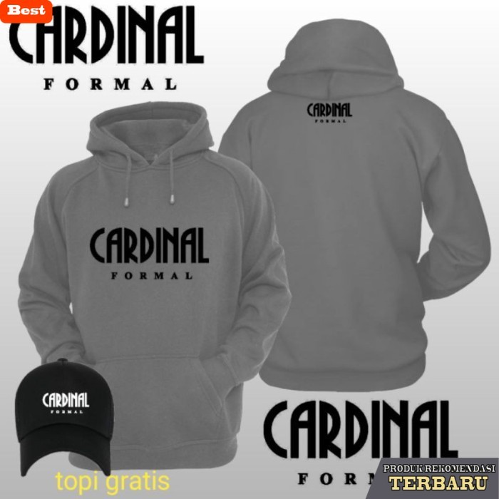 hoodie pria keren Hoodie switer oblong abu misti cardinal formal sablon depan belakang gratis topi S