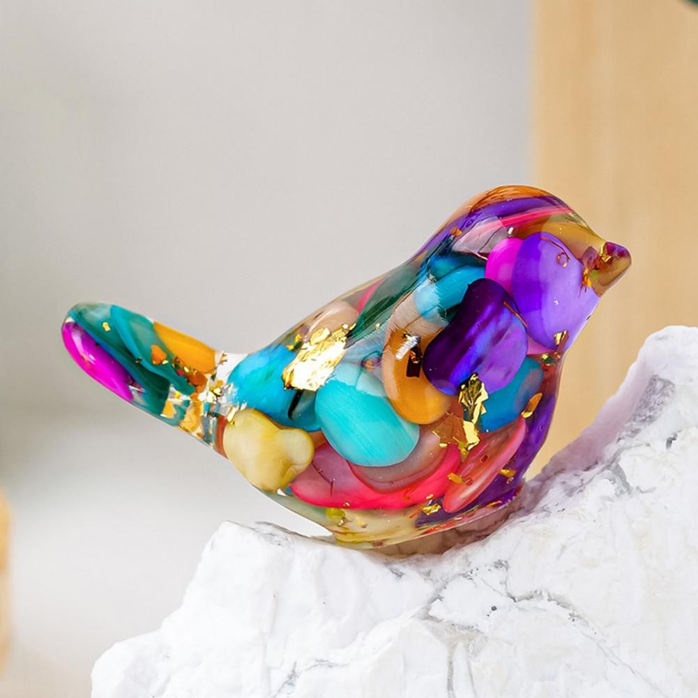 Natural Stone Colorful Bird Figurine Positive Healing Energy Hand-carved Faux Crystal Mini Bird Stat