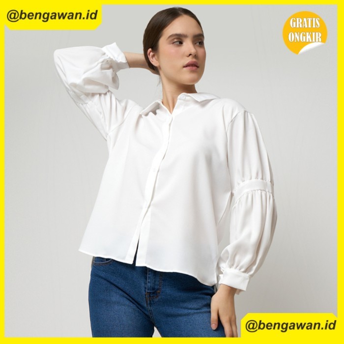 (MONE) Monellina 214229 Kemeja Wanita Lengan Puff - Hitam, XXL