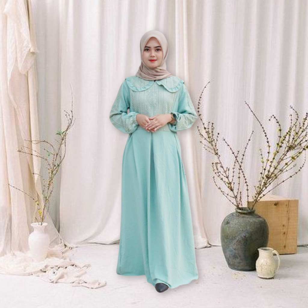 Long Dress Gamis Crinkle Brokat Wanita