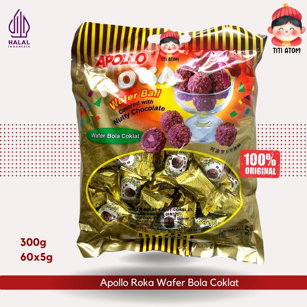

Apollo Roka Wafer Ball Nutty Chocolate Bola Coklat Kacang Idul Fitri Ramadhan Lebaran 300g 50x6g