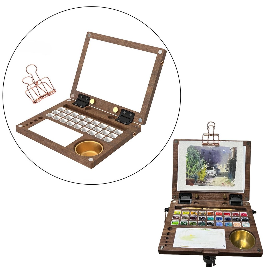 

Watercolor Palette with Mixing Area Watercolor Paint Palette Box Wooden Acrylic Paint Palette Paint Tray for Watercolor Painting