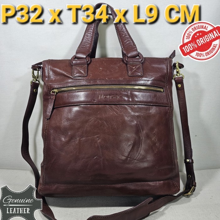 Monsac original japan 2way tote shoulder sling bag genuine leather tas selempang jinjing kulit asli 