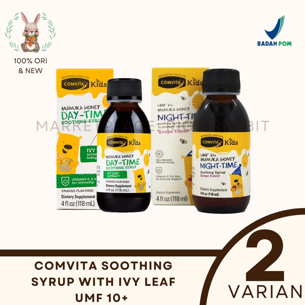 Comvita Kids Day Night Time Soothing Syrup UMF 10+ Manuka Honey Immune Ivy Leaf Chamomile Rich Rabbi