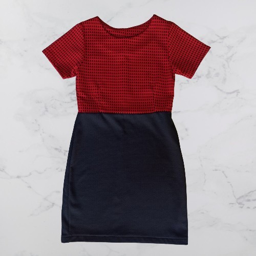Dress Sepan Wanita Merah Hitam Kantor Mini Dress Formal Murah