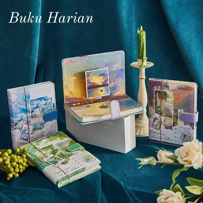 

IRIS Buku Diary Journal Notepad Hardcover Van Gogh Korea Jepang Aesthetic Style Lucu/Full Color Buku Diary Rosyposy Nature Pemandangan Korea Vintage Lucu