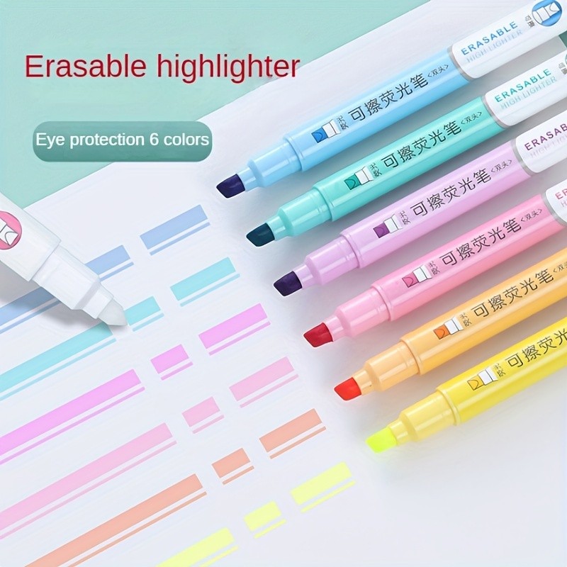 

6pcs Creative Erasable Highlighters Pastel Markers Dual Tip Fluorescent Marker Pen for Art Drawing Doodling Marking Supplies