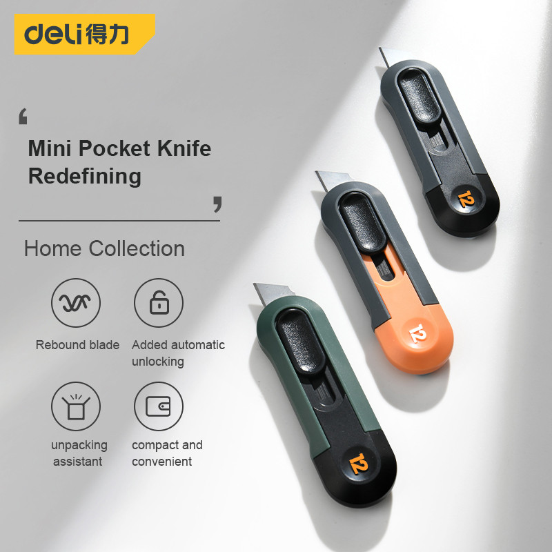 

Deli Mini Pocket Knife нож Protable Utility Knife Box Cutter Auto-Retract Upgraded Front Self-Locking SK5 Blade Office Supplies