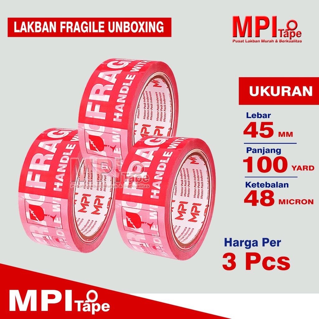 

3 PCS - Lakban Fragile merah Putih 45 mm x 100 Yard - Lakban Fragile Unboxing - MPI