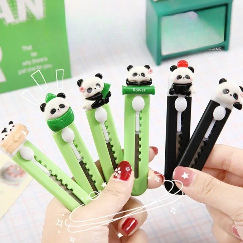 

1 Piece Cute Cartoon Panda Utility Knife Black Green Color Box Cutter Kawaii Mini Portale Envelope Opener Student Supplies