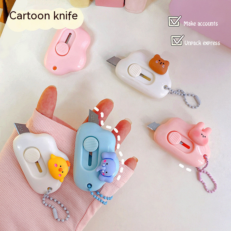 

Cute Utility Knife with Keychain Mini Portable Unpacking Express Knife Paper Envelope Cutter Letter Opener Art Knife Stationery