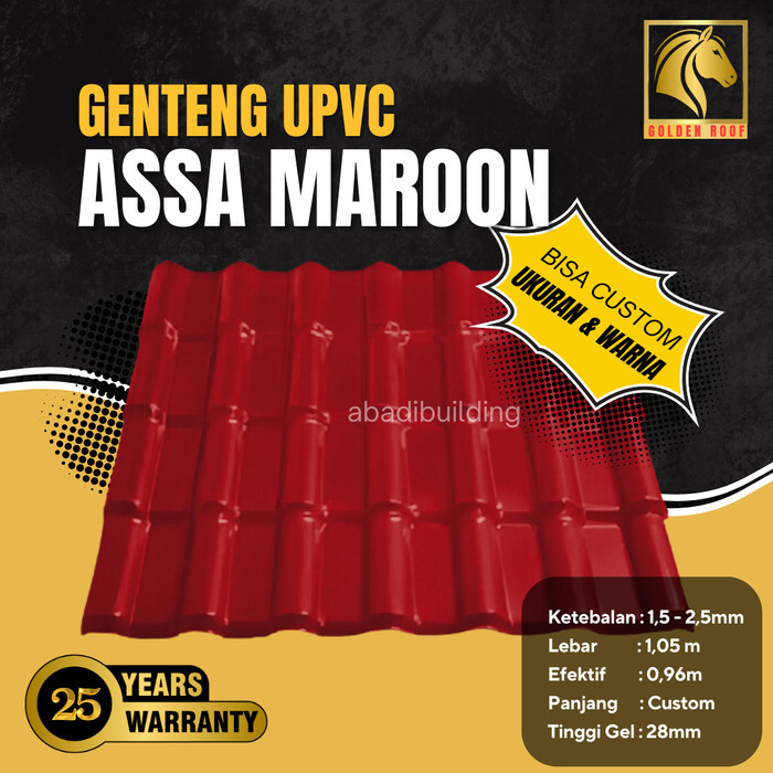Atap Genteng UPVC ASSA Warna Merah Maroon - Setara Royal Roof dan dr Shield - Atap Kanopi Merah Maro