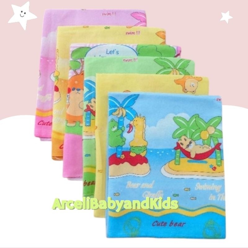 Hocky Star-12pcs/1lusin Bedong Bayi Bahan Flanel Kain Lembut Motif Lucu Size 110x90cm-Bedongan Bayi 