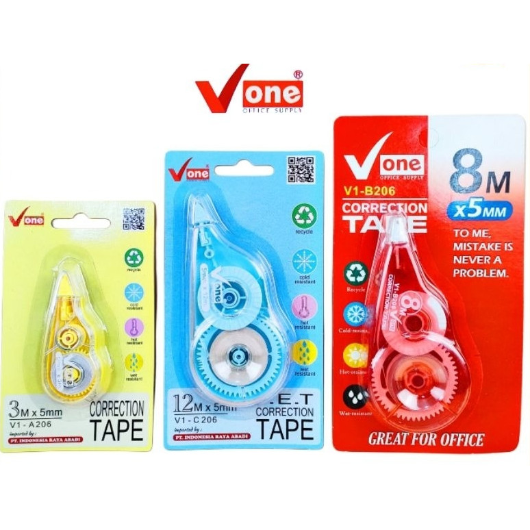 

Correction Tape Merk V One 3m 8m 12m / Stipo Kertas Cute / Tipe Ex Roll V-One