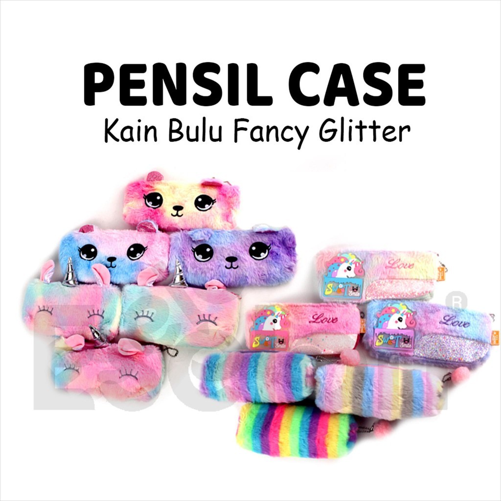 

(TERMURAH) Kotak Pensil Res BULU Kuping / Kotak Pensil Bulu Wrna Rainbow