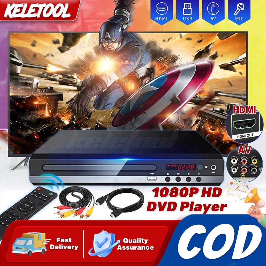 Keletool DVD CD Player 1080P Pemutar DVD CD HD VCD Multimedia Digital Dukungan Digital Karaoke HDMI 