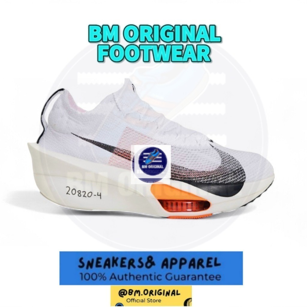 NK Air Zoom Alphafly Sepatu Lari Putih Hitam Oranye