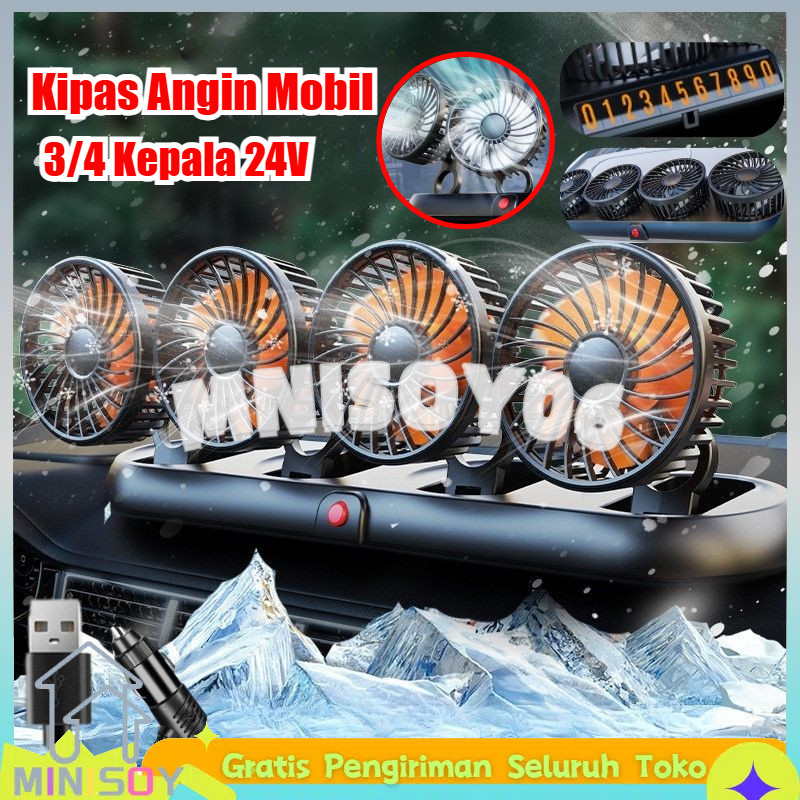 【COD】Kipas Angin Mobil 3/4 Kepala 24V USB Charger Jumbo Portable Pendingin Cepat Seperti AC Untuk Mo