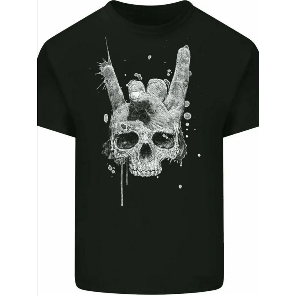 Kaos Pria Distro Motif Tengkorak Rock Keren Baju Cowok Lengan Pendek Bahan Katun Lembut Nyaman Dipak
