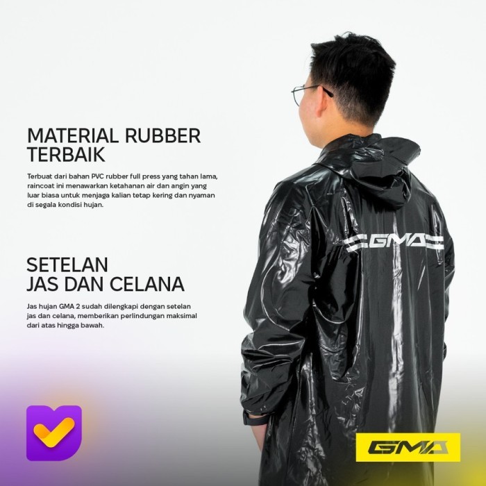 Jas Hujan Set Setelan Jaket Celana Jas Hujan Motor GMA 2 Karet PVC Rubber Berkualitas Elastis Origin