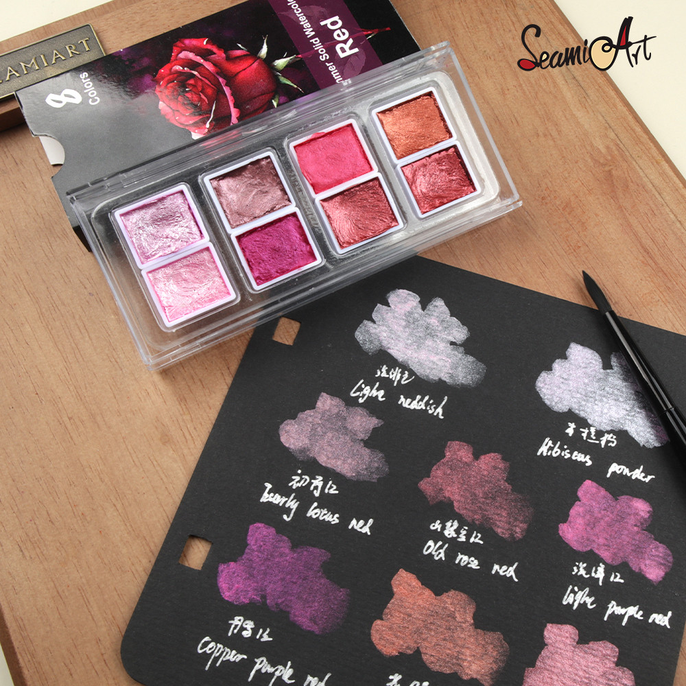 

SeamiArt 8/12 Colors Portable Glittery Metallica Solid Watercolor Paint Set For Water Color Painting Art Supplies