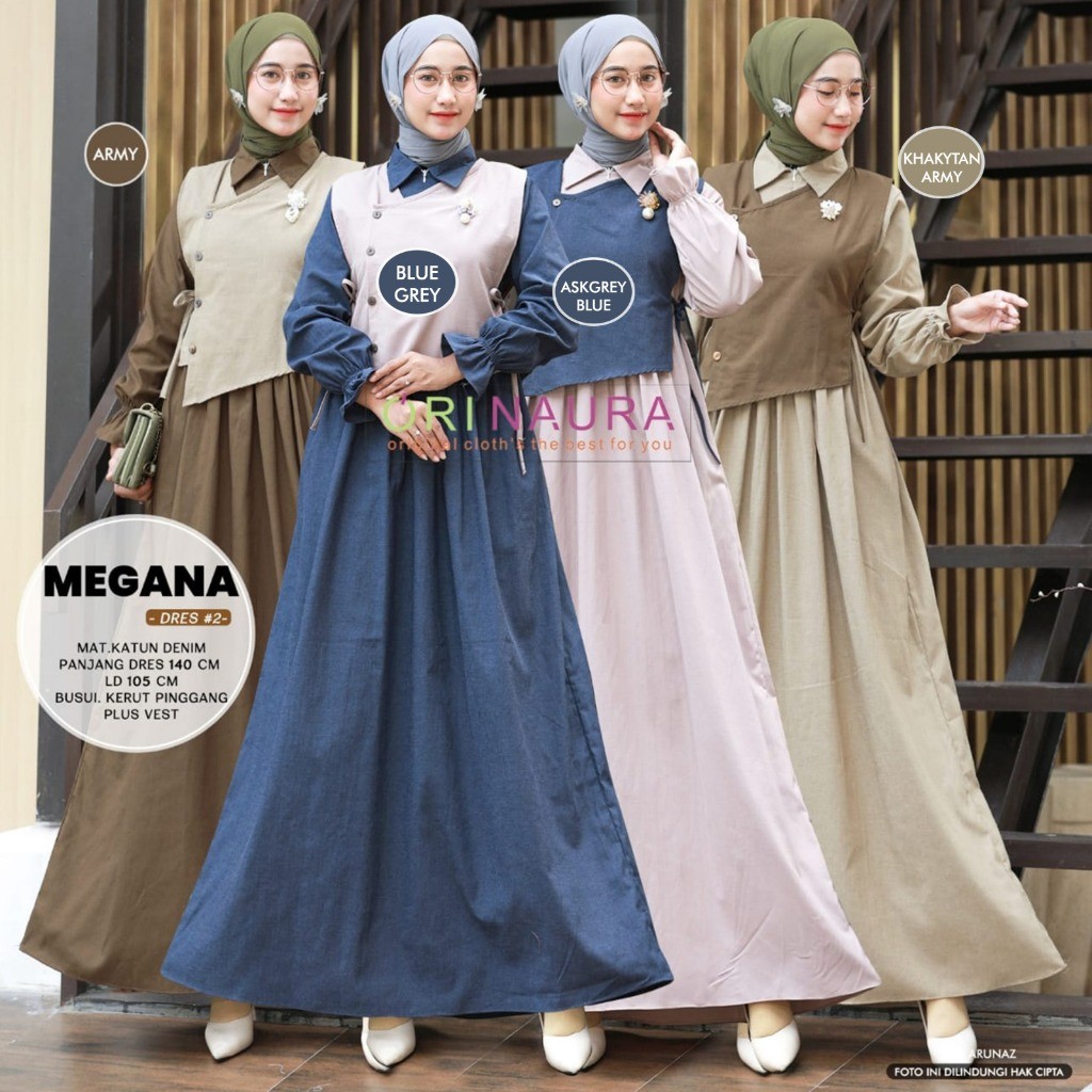FLASH SALE/ Gamis 2in1 Inner Dress dan Cardi/Vest || Megana #2 Dres || Megana Dres || Amilia  Plus C