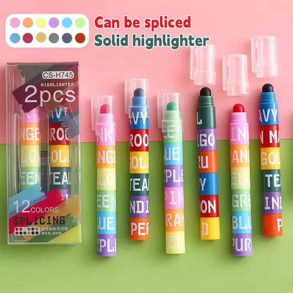 

12 Color Splicing Solid Highlighter Multi-color Pen Graffiti Pen Key Line Marker Pen School Office Supplies Stationery