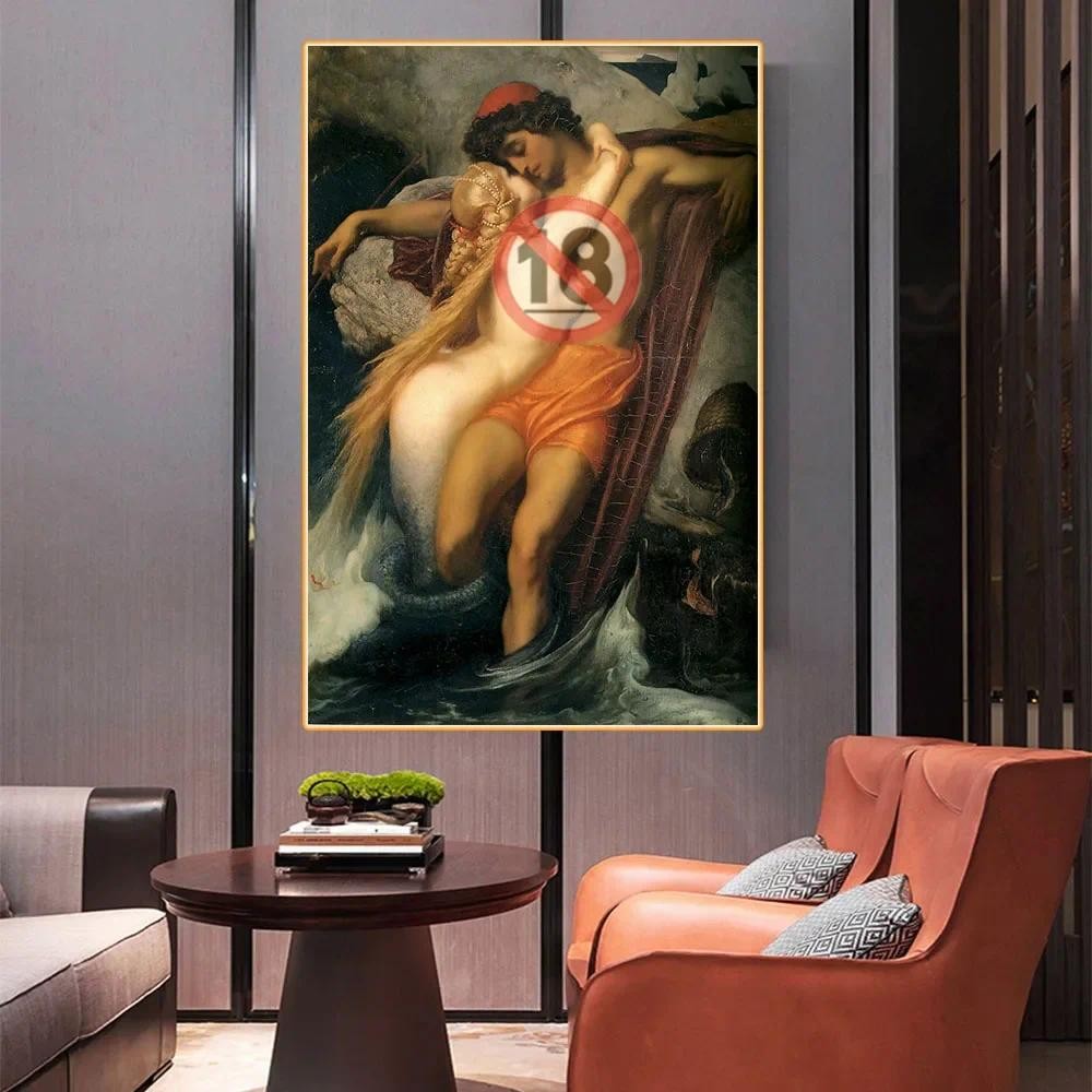 

Frederic Leighton " The Fisherman and the Siren " Canvas Oil Painting Picture Print Poster Wall Decor Home Interior Decoration