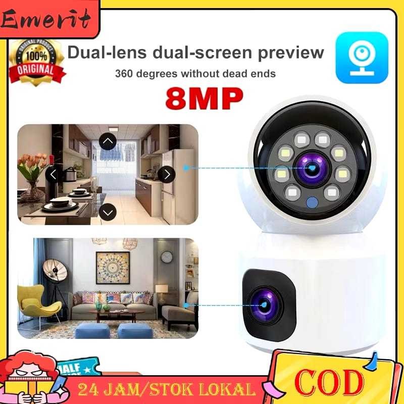 New CCTV Indoor WiFi 8MP Dual Lens IP Camera 360’ PTZ Kamera HP Jarak Jauh CCTV SNOWMAN 2 LENSA