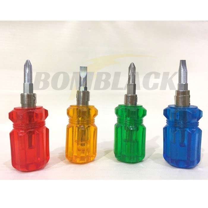 Obeng Mini Kecil Pendek Plus Minus Bolak Balik Bogel Cebol Warna murah