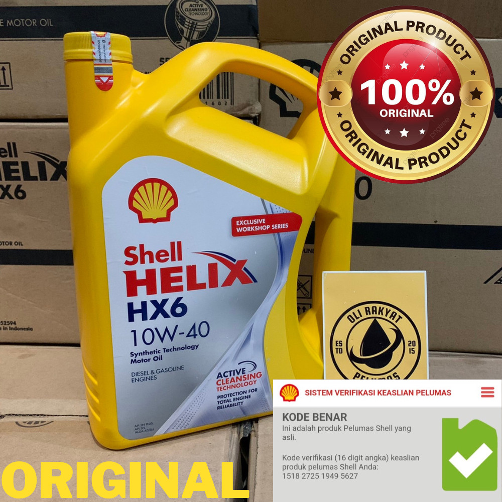 OLI MOBIL SHELL HELIX HX6 10W-40 | HX6 4 LITER | ORIGINAL BARCODE HIJAU ( OLI MESIN MOBIL ) HX6