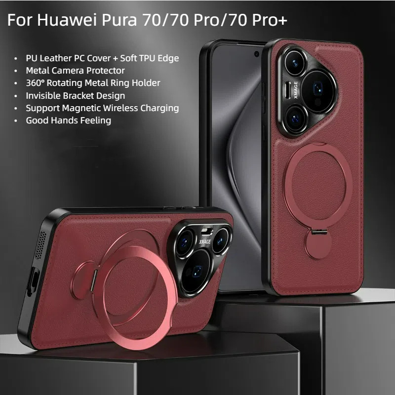 Untuk Huawei Pura 70 Pro Case Thin & Light Metal Camera Protector 360º Rotating Magnetic Ring Bracke