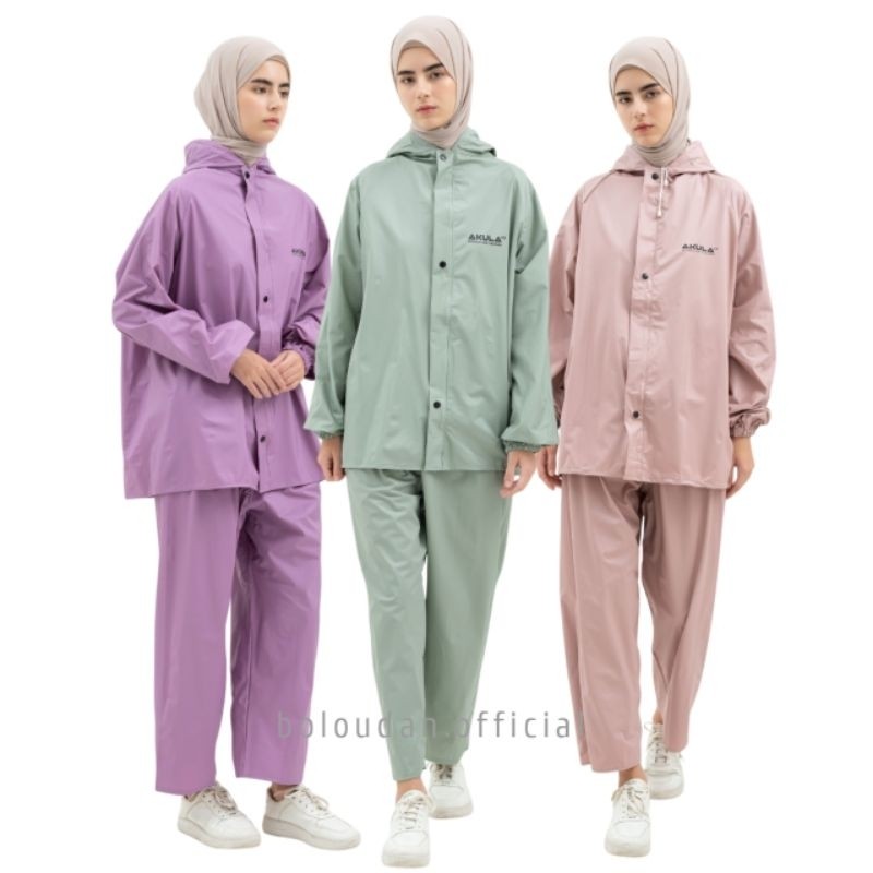 Jas Hujan AKULA Dewasa Mantel Hujan Baju Celana Kain PVC Tebal Elastis Anti Air